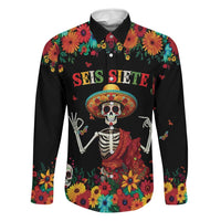 Seis Siete Dia de los Muertos Family Matching Long Sleeve Bodycon Dress and Hawaiian Shirt Mexican Funny 67 Calaca Skeleton Sombrero - Wonder Print Shop