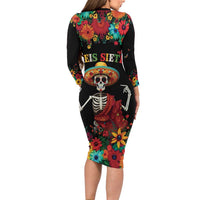 Seis Siete Dia de los Muertos Family Matching Long Sleeve Bodycon Dress and Hawaiian Shirt Mexican Funny 67 Calaca Skeleton Sombrero - Wonder Print Shop