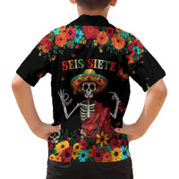 Seis Siete Dia de los Muertos Family Matching Off The Shoulder Long Sleeve Dress and Hawaiian Shirt Mexican Funny 67 Calaca Skeleton Sombrero - Wonder Print Shop