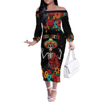 Seis Siete Dia de los Muertos Family Matching Off The Shoulder Long Sleeve Dress and Hawaiian Shirt Mexican Funny 67 Calaca Skeleton Sombrero - Wonder Print Shop