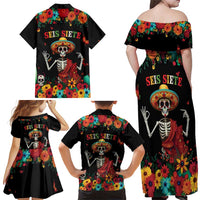 Seis Siete Dia de los Muertos Family Matching Off Shoulder Maxi Dress and Hawaiian Shirt Mexican Funny 67 Calaca Skeleton Sombrero - Wonder Print Shop
