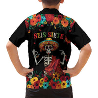 Seis Siete Dia de los Muertos Family Matching Short Sleeve Bodycon Dress and Hawaiian Shirt Mexican Funny 67 Calaca Skeleton Sombrero - Wonder Print Shop