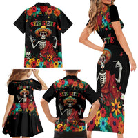 Seis Siete Dia de los Muertos Family Matching Short Sleeve Bodycon Dress and Hawaiian Shirt Mexican Funny 67 Calaca Skeleton Sombrero - Wonder Print Shop