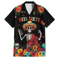 Seis Siete Dia de los Muertos Family Matching Short Sleeve Bodycon Dress and Hawaiian Shirt Mexican Funny 67 Calaca Skeleton Sombrero - Wonder Print Shop