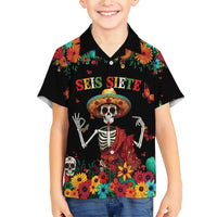 Seis Siete Dia de los Muertos Family Matching Short Sleeve Bodycon Dress and Hawaiian Shirt Mexican Funny 67 Calaca Skeleton Sombrero - Wonder Print Shop