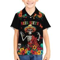 Seis Siete Dia de los Muertos Family Matching Short Sleeve Bodycon Dress and Hawaiian Shirt Mexican Funny 67 Calaca Skeleton Sombrero - Wonder Print Shop