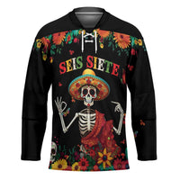 Seis Siete Dia de los Muertos Hockey Jersey Mexican Funny 67 Calaca Skeleton Sombrero - Wonder Print Shop