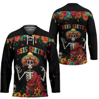 Seis Siete Dia de los Muertos Hockey Jersey Mexican Funny 67 Calaca Skeleton Sombrero - Wonder Print Shop