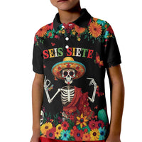 Seis Siete Dia de los Muertos Kid Polo Shirt Mexican Funny 67 Calaca Skeleton Sombrero - Wonder Print Shop