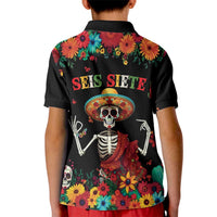 Seis Siete Dia de los Muertos Kid Polo Shirt Mexican Funny 67 Calaca Skeleton Sombrero - Wonder Print Shop