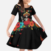 Seis Siete Dia de los Muertos Kid Short Sleeve Dress Mexican Funny 67 Calaca Skeleton Sombrero - Wonder Print Shop