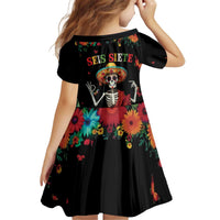 Seis Siete Dia de los Muertos Kid Short Sleeve Dress Mexican Funny 67 Calaca Skeleton Sombrero - Wonder Print Shop
