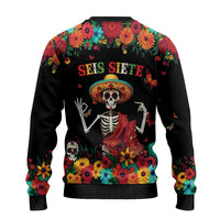 Seis Siete Dia de los Muertos Ugly Christmas Sweater Mexican Funny 67 Calaca Skeleton Sombrero - Wonder Print Shop