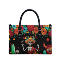 Seis Siete Dia de los Muertos Leather Bag Mexican Funny 67 Calaca Skeleton Sombrero - Wonder Print Shop
