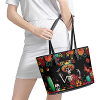 Seis Siete Dia de los Muertos Leather Tote Bag Mexican Funny 67 Calaca Skeleton Sombrero - Wonder Print Shop