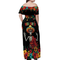 Seis Siete Dia de los Muertos Off Shoulder Maxi Dress Mexican Funny 67 Calaca Skeleton Sombrero - Wonder Print Shop
