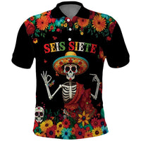 Seis Siete Dia de los Muertos Polo Shirt Mexican Funny 67 Calaca Skeleton Sombrero - Wonder Print Shop