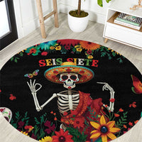 Seis Siete Dia de los Muertos Round Carpet Mexican Funny 67 Calaca Skeleton Sombrero - Wonder Print Shop