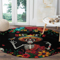 Seis Siete Dia de los Muertos Round Carpet Mexican Funny 67 Calaca Skeleton Sombrero - Wonder Print Shop