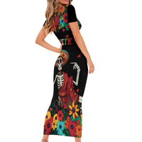 Seis Siete Dia de los Muertos Short Sleeve Bodycon Dress Mexican Funny 67 Calaca Skeleton Sombrero - Wonder Print Shop