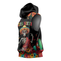 Seis Siete Dia de los Muertos Sleeveless Hoodie Mexican Funny 67 Calaca Skeleton Sombrero - Wonder Print Shop