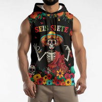 Seis Siete Dia de los Muertos Sleeveless Hoodie Mexican Funny 67 Calaca Skeleton Sombrero - Wonder Print Shop