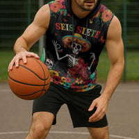 Seis Siete Dia de los Muertos Sleeveless Hoodie Mexican Funny 67 Calaca Skeleton Sombrero - Wonder Print Shop