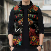Seis Siete Dia de los Muertos Sleeveless Puffer Jacket Mexican Funny 67 Calaca Skeleton Sombrero - Wonder Print Shop