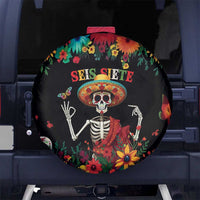 Seis Siete Dia de los Muertos Spare Tire Cover Mexican Funny 67 Calaca Skeleton Sombrero - Wonder Print Shop