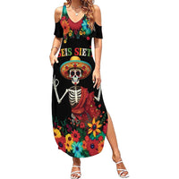 Seis Siete Dia de los Muertos Summer Maxi Dress Mexican Funny 67 Calaca Skeleton Sombrero - Wonder Print Shop