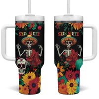 Seis Siete Dia de los Muertos Tumbler With Handle Mexican Funny 67 Calaca Skeleton Sombrero - Wonder Print Shop