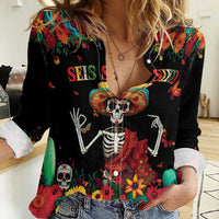 Seis Siete Dia de los Muertos Women Casual Shirt Mexican Funny 67 Calaca Skeleton Sombrero - Wonder Print Shop