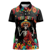 Seis Siete Dia de los Muertos Women Polo Shirt Mexican Funny 67 Calaca Skeleton Sombrero - Wonder Print Shop