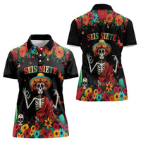 Seis Siete Dia de los Muertos Women Polo Shirt Mexican Funny 67 Calaca Skeleton Sombrero - Wonder Print Shop
