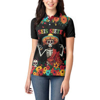Seis Siete Dia de los Muertos Women Polo Shirt Mexican Funny 67 Calaca Skeleton Sombrero - Wonder Print Shop