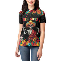 Seis Siete Dia de los Muertos Women Polo Shirt Mexican Funny 67 Calaca Skeleton Sombrero - Wonder Print Shop