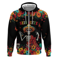 Seis Siete Dia de los Muertos Zip Hoodie Mexican Funny 67 Calaca Skeleton Sombrero - Wonder Print Shop