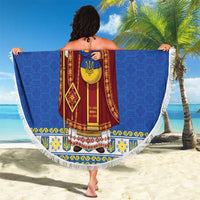 Ukraine Christmas Beach Blanket Saint Nicholas Vyshyvanka Style - Wonder Print Shop
