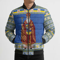 Ukraine Christmas Bomber Puffer Jacket Saint Nicholas Vyshyvanka Style - Wonder Print Shop