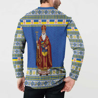 Ukraine Christmas Button Sweatshirt Saint Nicholas Vyshyvanka Style - Wonder Print Shop