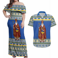 Ukraine Christmas Couples Matching Off Shoulder Maxi Dress and Hawaiian Shirt Saint Nicholas Vyshyvanka Style - Wonder Print Shop