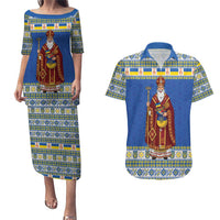 Ukraine Christmas Couples Matching Puletasi and Hawaiian Shirt Saint Nicholas Vyshyvanka Style - Wonder Print Shop