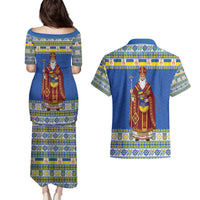 Ukraine Christmas Couples Matching Puletasi and Hawaiian Shirt Saint Nicholas Vyshyvanka Style - Wonder Print Shop