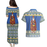Ukraine Christmas Couples Matching Puletasi and Hawaiian Shirt Saint Nicholas Vyshyvanka Style - Wonder Print Shop
