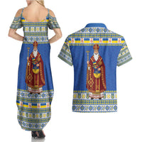 Ukraine Christmas Couples Matching Summer Maxi Dress and Hawaiian Shirt Saint Nicholas Vyshyvanka Style - Wonder Print Shop
