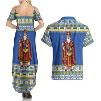 Ukraine Christmas Couples Matching Summer Maxi Dress and Hawaiian Shirt Saint Nicholas Vyshyvanka Style - Wonder Print Shop