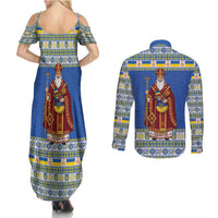 Ukraine Christmas Couples Matching Summer Maxi Dress and Long Sleeve Button Shirt Saint Nicholas Vyshyvanka Style - Wonder Print Shop