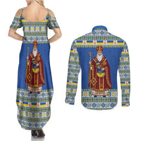 Ukraine Christmas Couples Matching Summer Maxi Dress and Long Sleeve Button Shirt Saint Nicholas Vyshyvanka Style - Wonder Print Shop