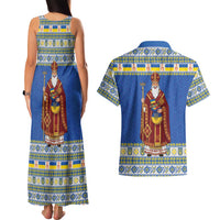 Ukraine Christmas Couples Matching Tank Maxi Dress and Hawaiian Shirt Saint Nicholas Vyshyvanka Style - Wonder Print Shop