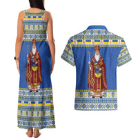Ukraine Christmas Couples Matching Tank Maxi Dress and Hawaiian Shirt Saint Nicholas Vyshyvanka Style - Wonder Print Shop